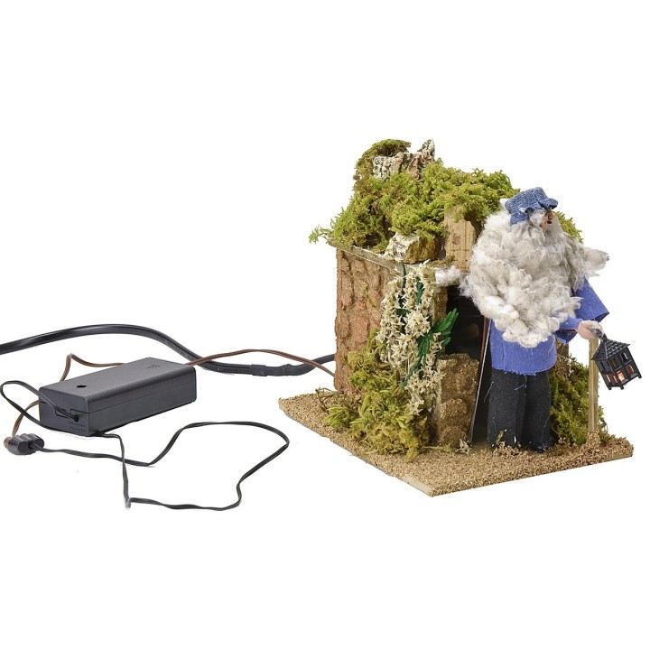 Shepherd 12 cm in movement with illuminated lantern 10x14x13 cm