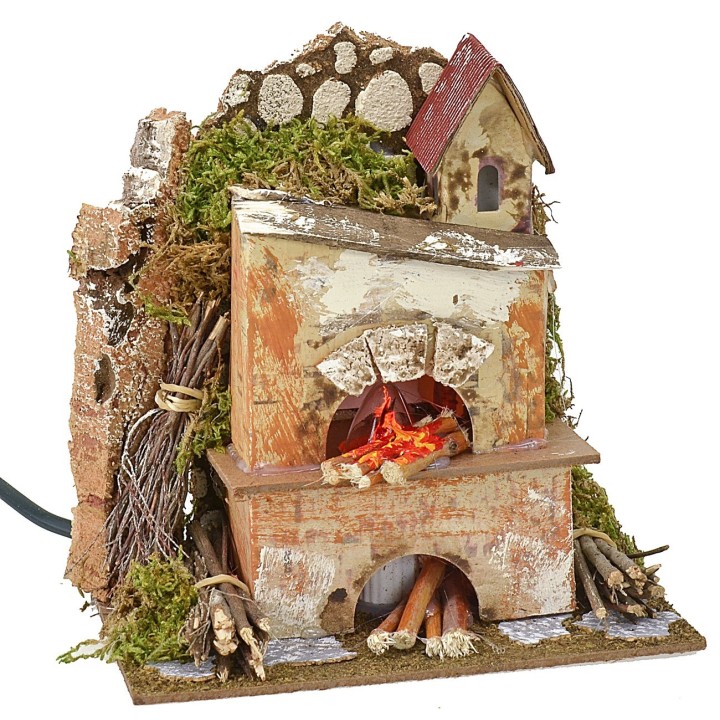 Horno con chimenea y llama efecto fuego funcionando cm 15x10x16