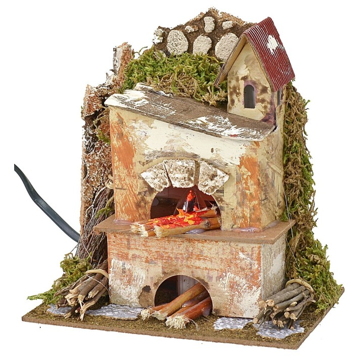 Forno con camino e fiamma effetto fuoco funzionante cm 15x10x16