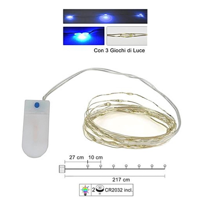 20 blue micro leds with plays of light and batteries included