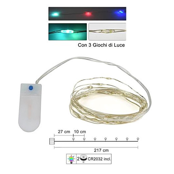 20 Micro led multicolore con giochi di luce e pile incluse