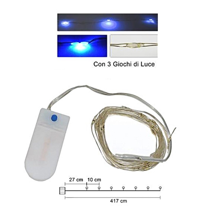 40 blue micro leds with plays of light and batteries included