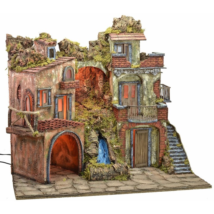 Illuminated Nativity Scene 18th Century Style with Waterfall cm 70x50x64 h