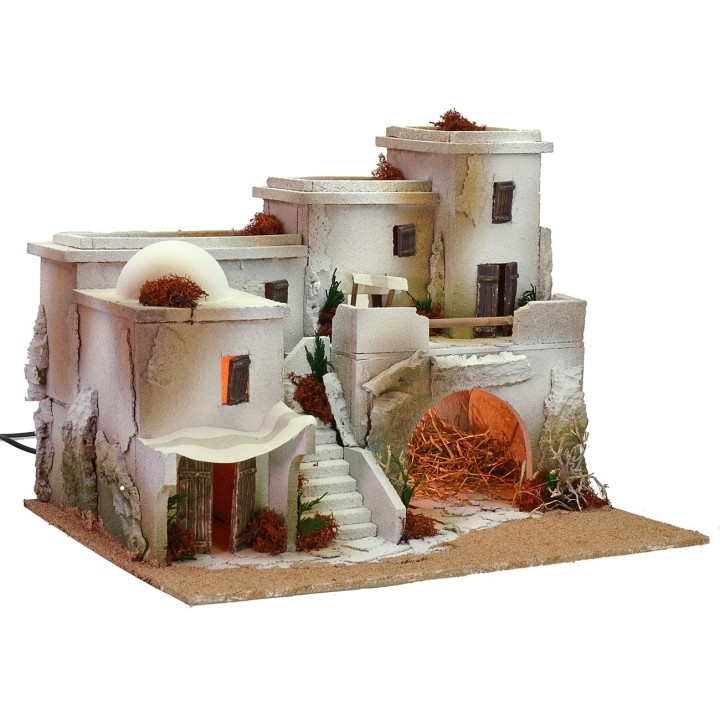 Presepe in stile arabo con tenda completo di luci cm 50x40x37 h