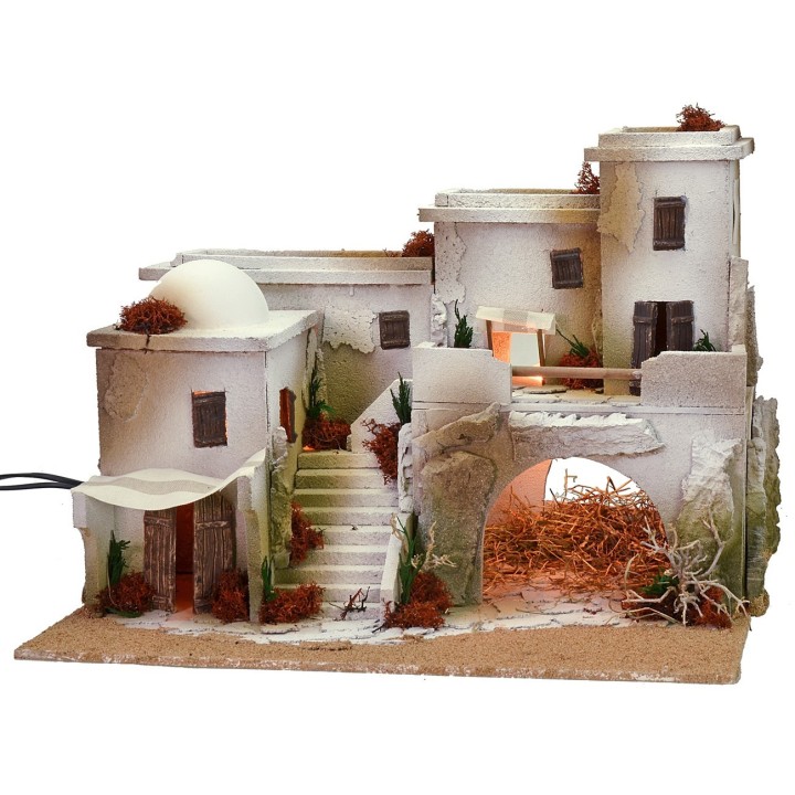 Presepe in stile arabo con tenda completo di luci cm 50x40x37 h