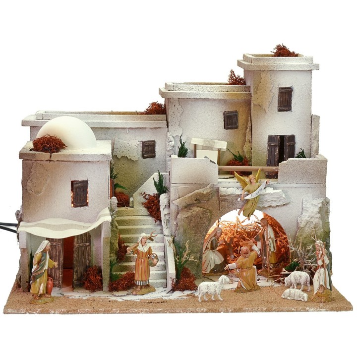 Belén de estilo árabe con tienda completo de luces y estatuas