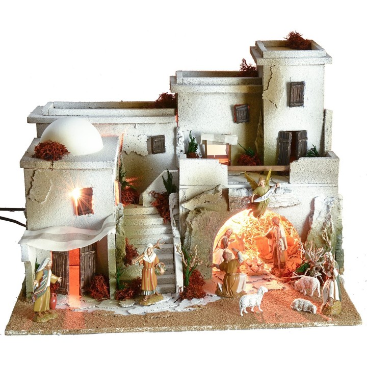 Nativity scene in Arab style with tent complete with lights and statues