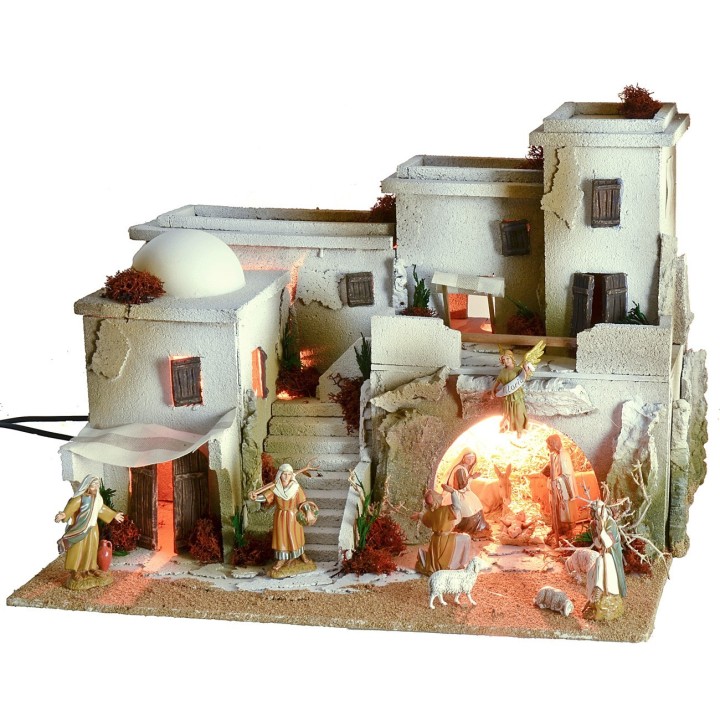 Presepe in stile arabo con tenda completo di luci e statue