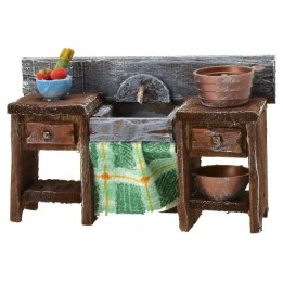 Antiqued wooden sink with small parts cm 10x3,5x6,5 h