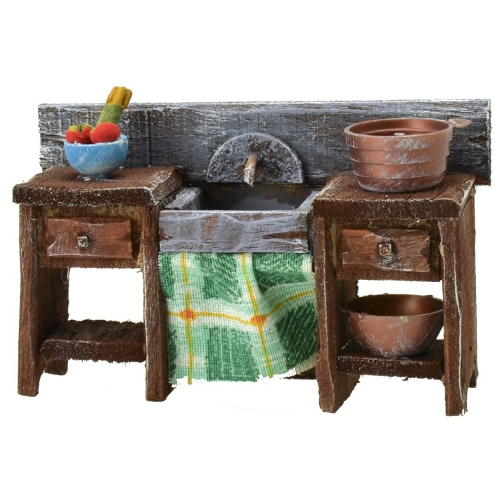 Antiqued wooden sink with small parts cm 10x3,5x6,5 h