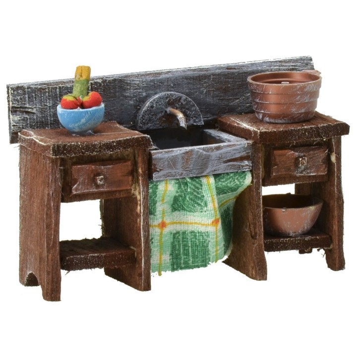 Lavandino in legno antichizzato con minuterie cm 10x3,5x6,5 h