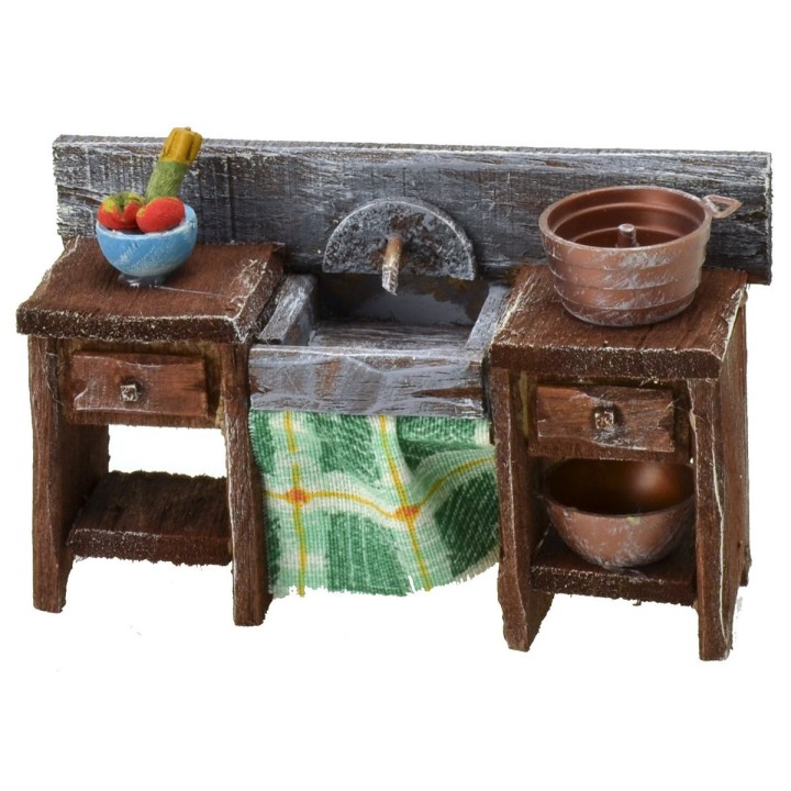 Antiqued wooden sink with small parts cm 10x3,5x6,5 h