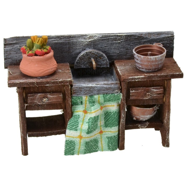Antiqued wooden sink with small parts cm 13x4x8 h