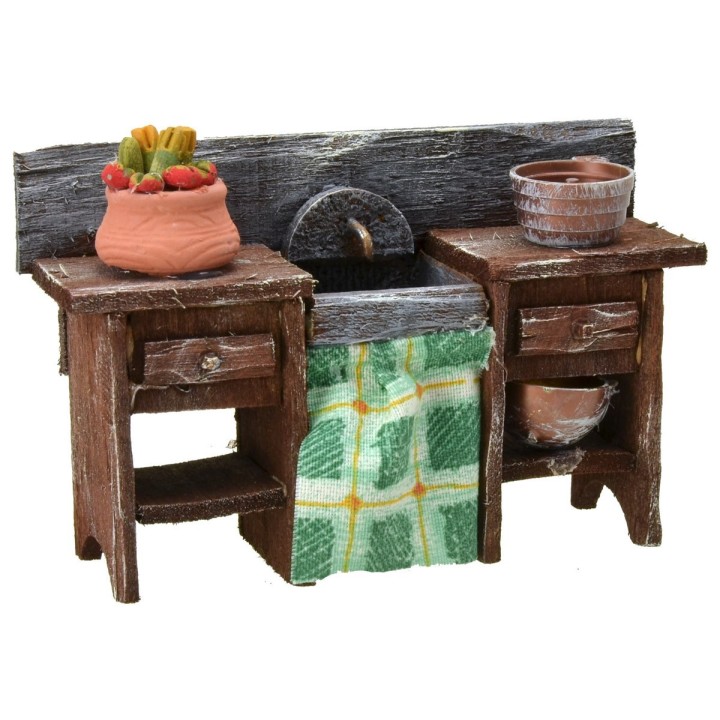 Antiqued wooden sink with small parts cm 13x4x8 h