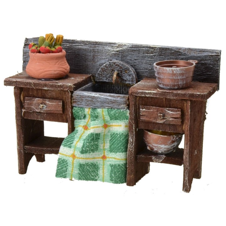 Antiqued wooden sink with small parts cm 13x4x8 h
