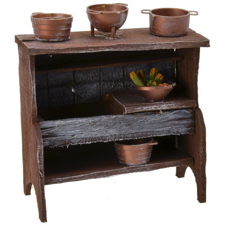 Lavello in legno antichizzato con minuterie cm 10,5x5x12 h