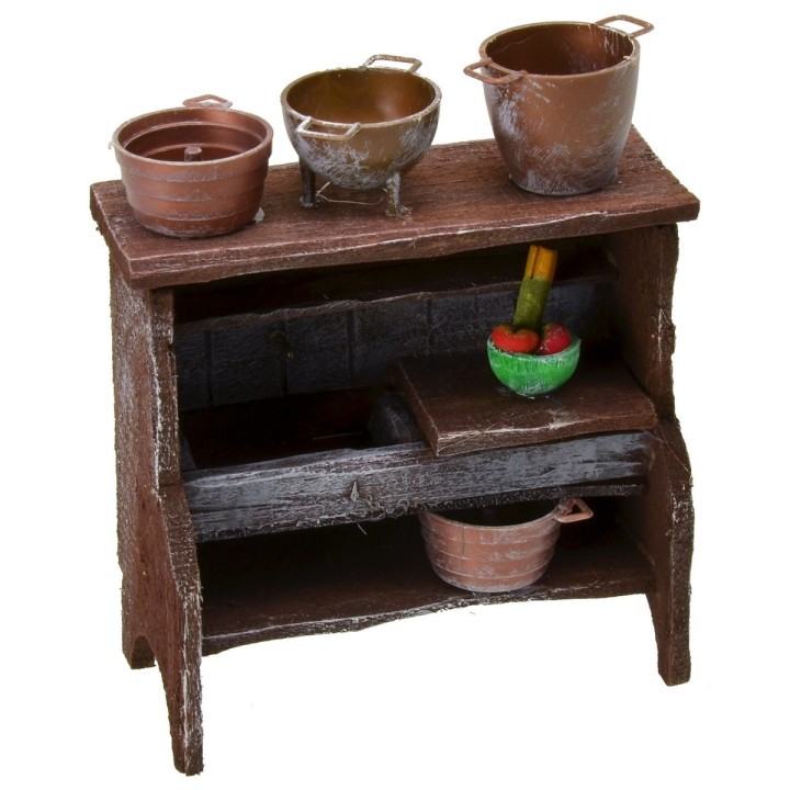 Antiqued wooden sink with pots cm 9x4,5x11 h