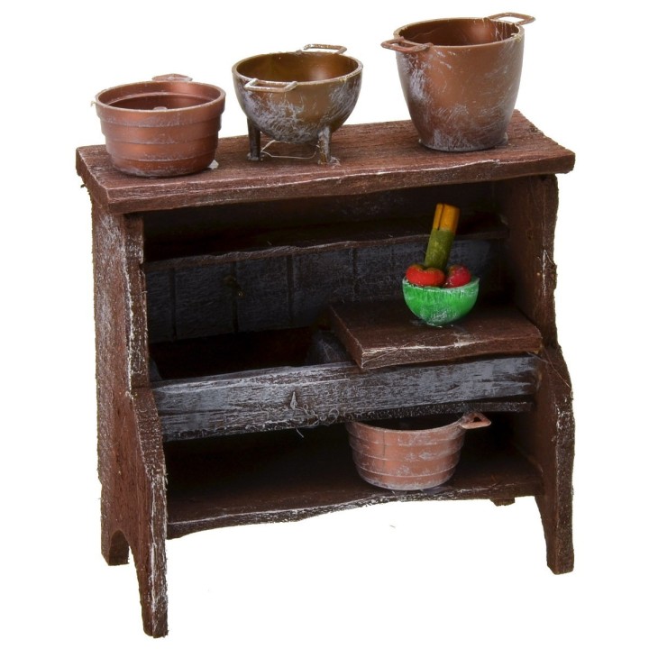 Antiqued wooden sink with pots cm 9x4,5x11 h