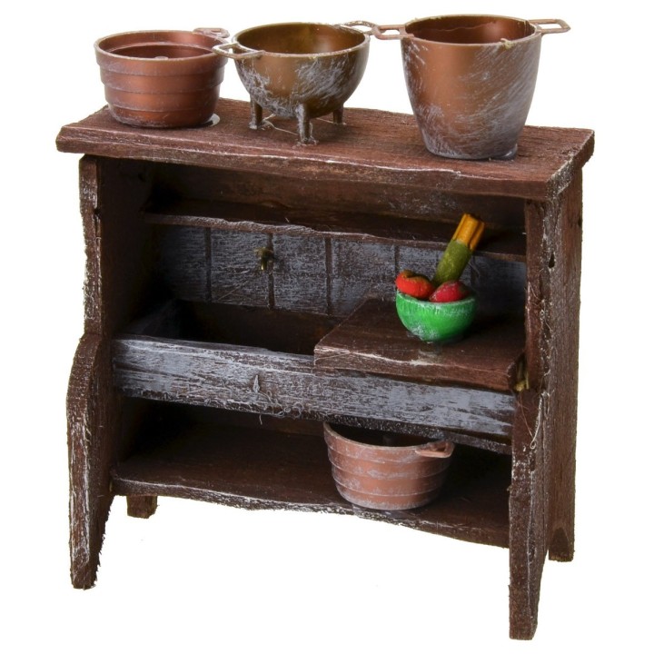 Antiqued wooden sink with pots cm 9x4,5x11 h