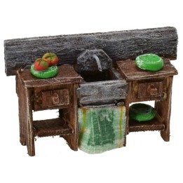 Antiqued wooden sink with colored plates cm 6,5x2x4 h