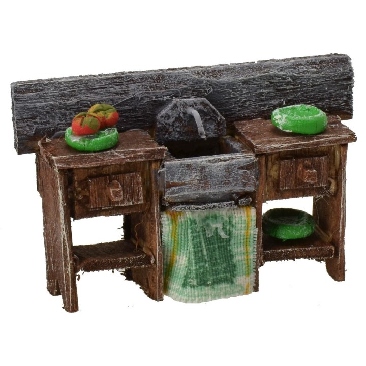 Antiqued wooden sink with colored plates cm 6,5x2x4 h