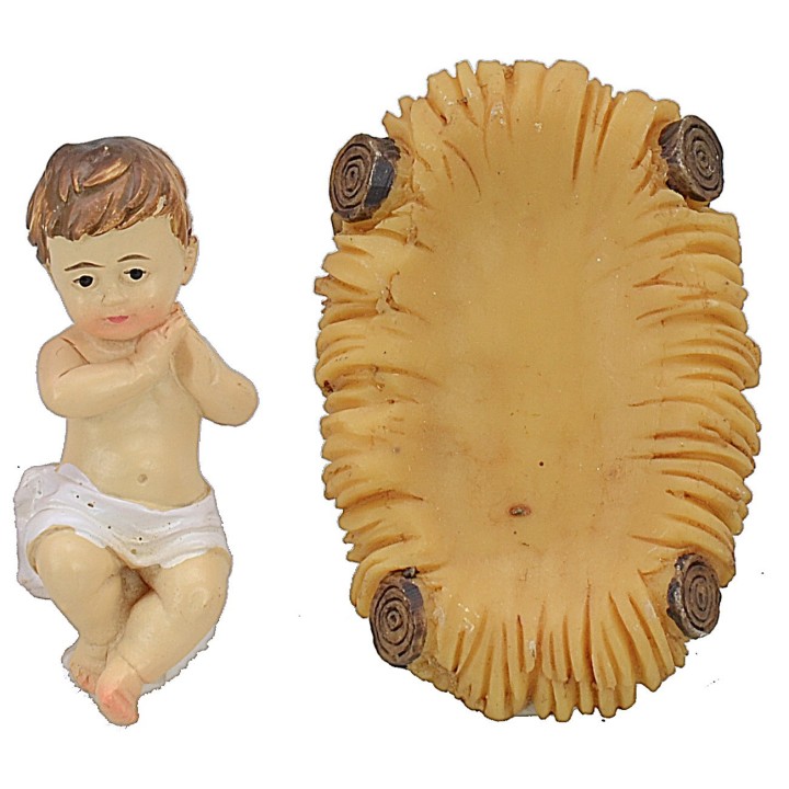 Baby Jesus in the cradle in resin 5.2x3.5 cm series 12 cm