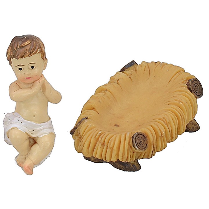 Baby Jesus in the cradle in resin 5.2x3.5 cm series 12 cm