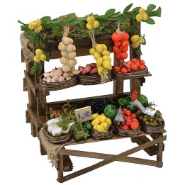 Puesto de mercado para belén con frutas y verduras