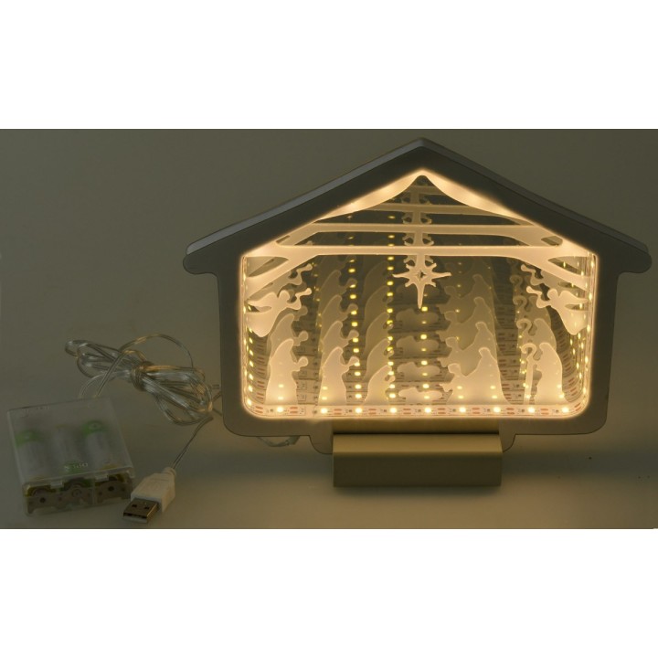 Hut with Nativity and illuminated 3D Magi cm 21,4x1,4x15,8h