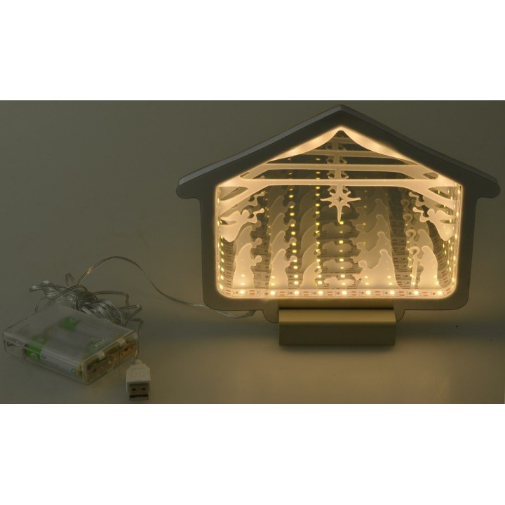 Capanna con Natività e Re Magi 3D illuminata cm 21,4x1,4x15,8h