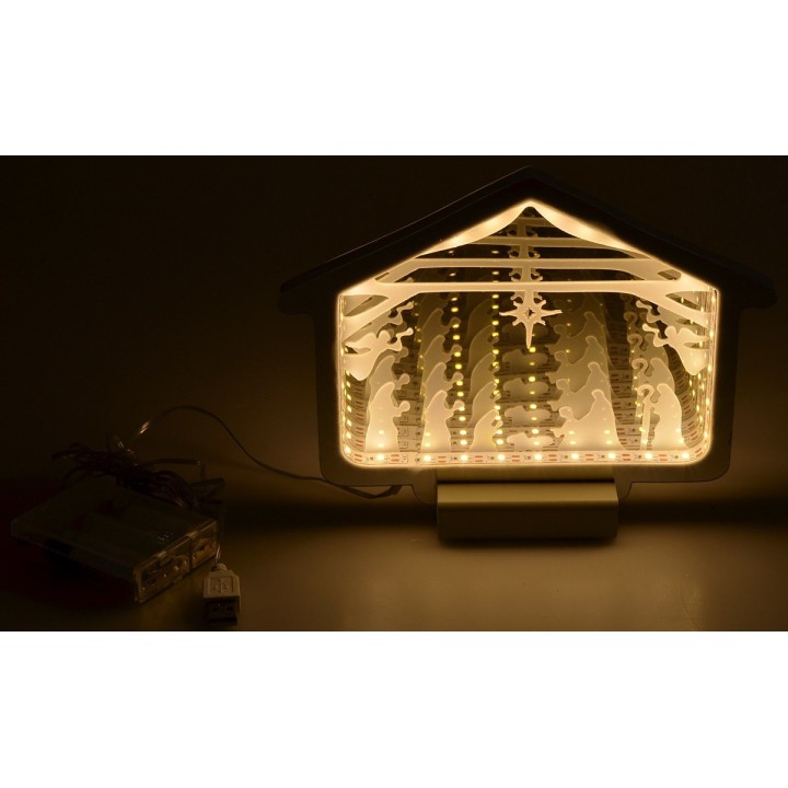 Cabaña con Natividad y Reyes Magos 3D iluminada cm