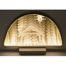 Escenario Natividad y Reyes Magos 3D con luz blanca cálida de