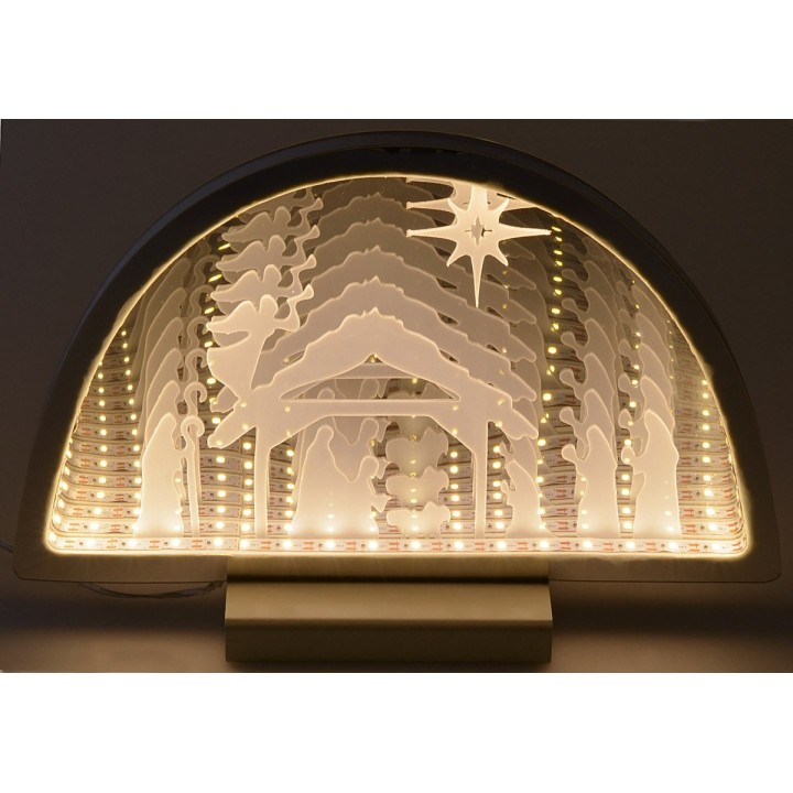 Escenario Natividad y Reyes Magos 3D con luz blanca cálida de