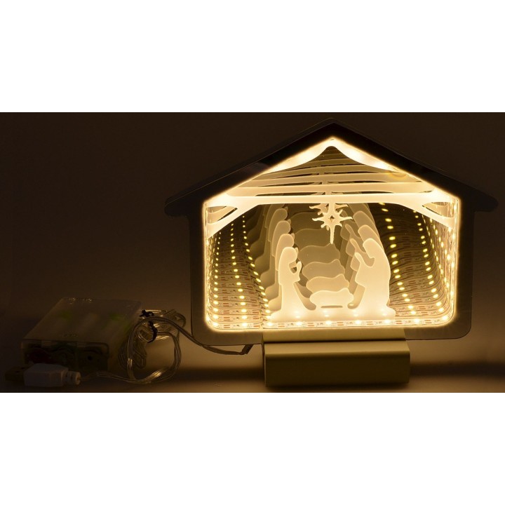 Cabaña con Natividad 3D luminosa cm 18,2x1,4x13,6 h