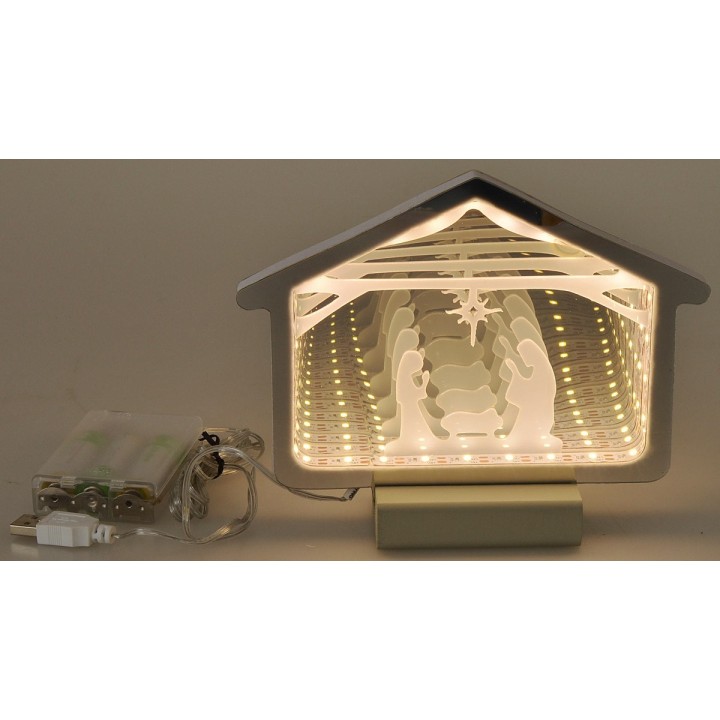 Cabaña con Natividad 3D luminosa cm 18,2x1,4x13,6 h