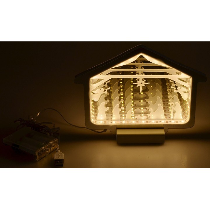 Cabaña con Natividad 3D luminosa cm 18,2x1,4x13,6 h