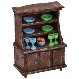 Sideboard in antiqued wood with colored porcelain cm 8,6x4,6x12h