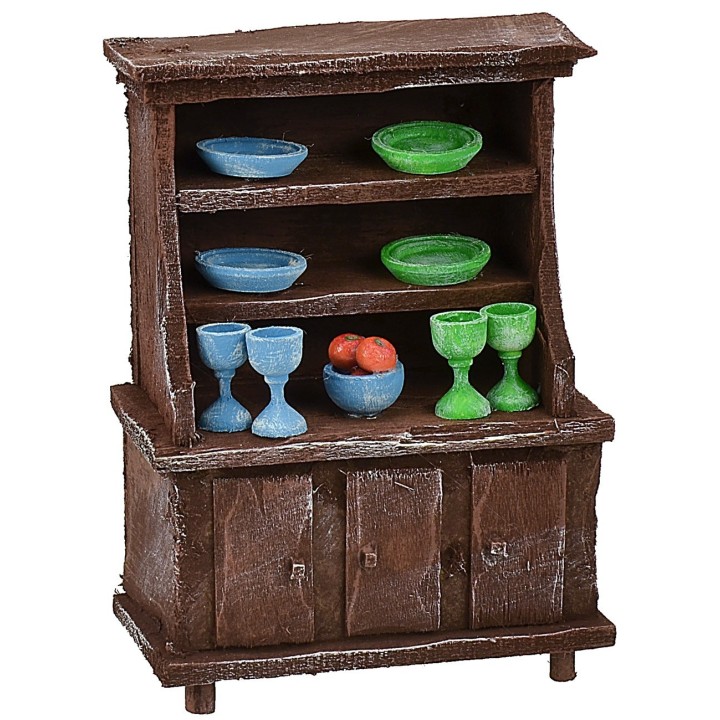 Sideboard in antiqued wood with colored porcelain cm 8,6x4,6x12h