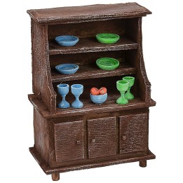 Credenza in legno antichizzato con porcellane colorate cm