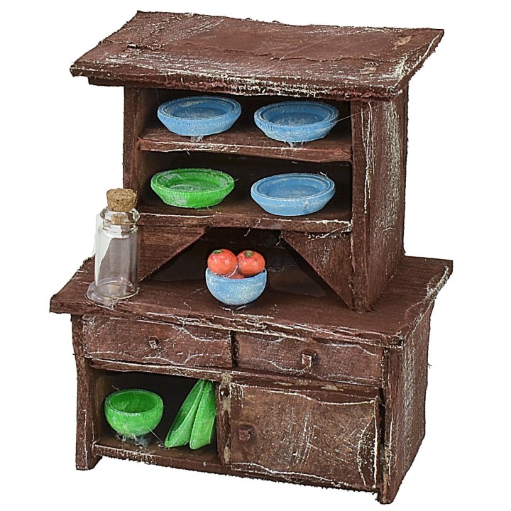 Sideboard in antiqued wood with colored porcelain cm 9x5,1x11 h