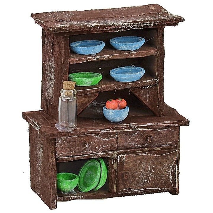 Sideboard in antiqued wood with colored porcelain cm 9x5,1x11 h
