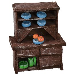 Credenza in legno antichizzato con porcellane colorate cm