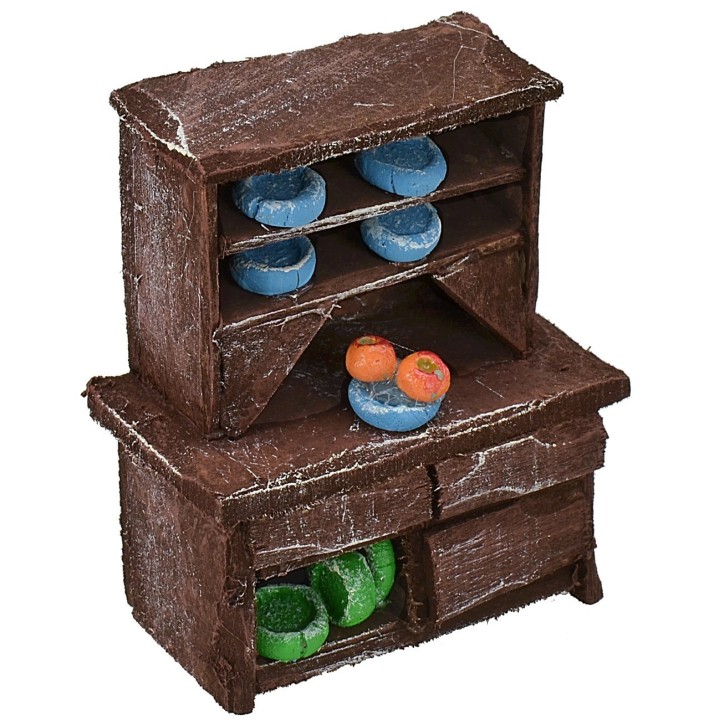 Sideboard in antiqued wood with colored porcelain cm 5x3x6,5 h
