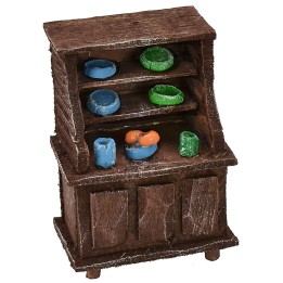Credenza in legno antichizzato con porcellane colorate cm