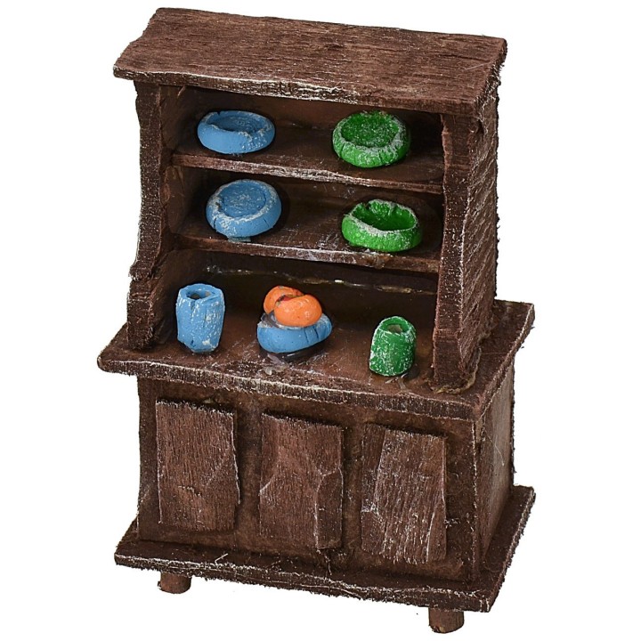 Sideboard in antiqued wood with colored porcelain cm 5x3x7,5 h
