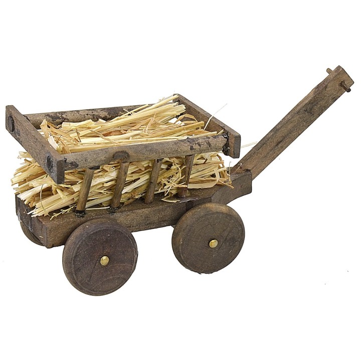 Carro de madera con paja de 11,2x4,5x4,5 cm h