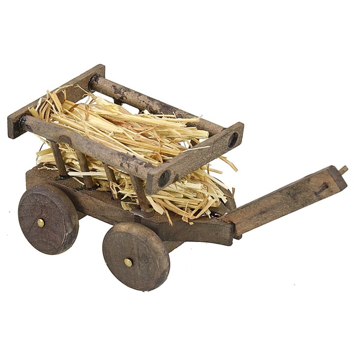 Wooden cart with straw cm 11,2x4,5x4,5 h