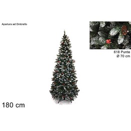 Árbol nevado con piñas y bayas de 180 cm de altura con 618