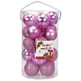 Conjunto de 24 bolas rosas de ø 6-7 cm para árbol de Navidad.