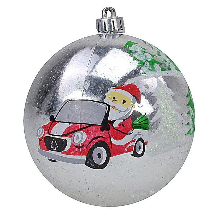 Juego de 6 bolas plateadas con Papá Noel ø 10 cm para árbol de